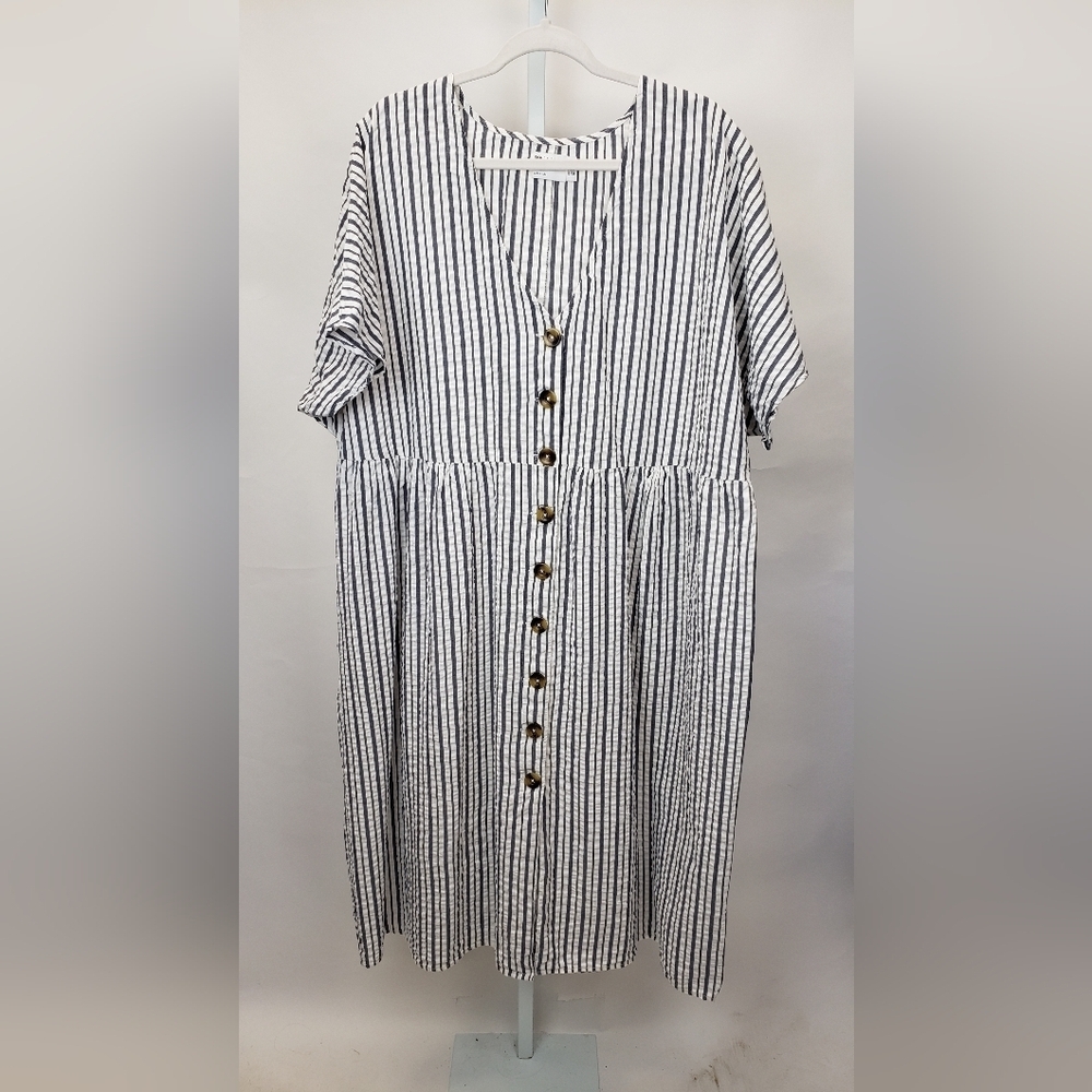 ASOS Curve Striped Button Front V Neck Mini Dress